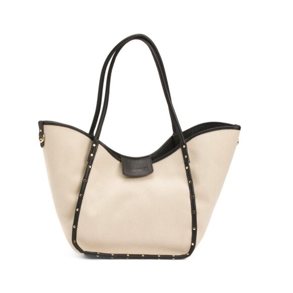 AIMEE KESTENBERG tan/black Canvas Leather Trim The Lenny Tote
